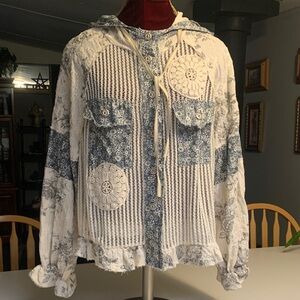 POL Floral Blue and White Boho Hoodie